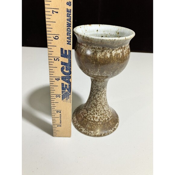 Earthen Colored Stoneware Wine Goblet Handmade and Hand-Glazed Signed 6.5" - Picture 4 of 5